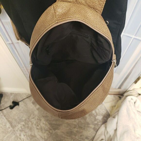 Genuine Leather Crossbody Sling Backpack Unisex Brown Multi Pocket - Picture 6 of 13